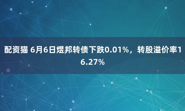 配资猫 6月6日煜邦转债下跌0.01%，转股溢价率16.27%